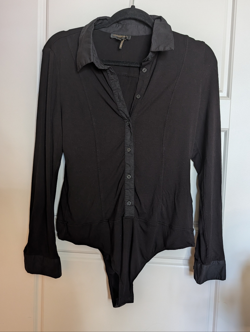 Donna Karan Black Long-Sleeve Button-up Bodysuit